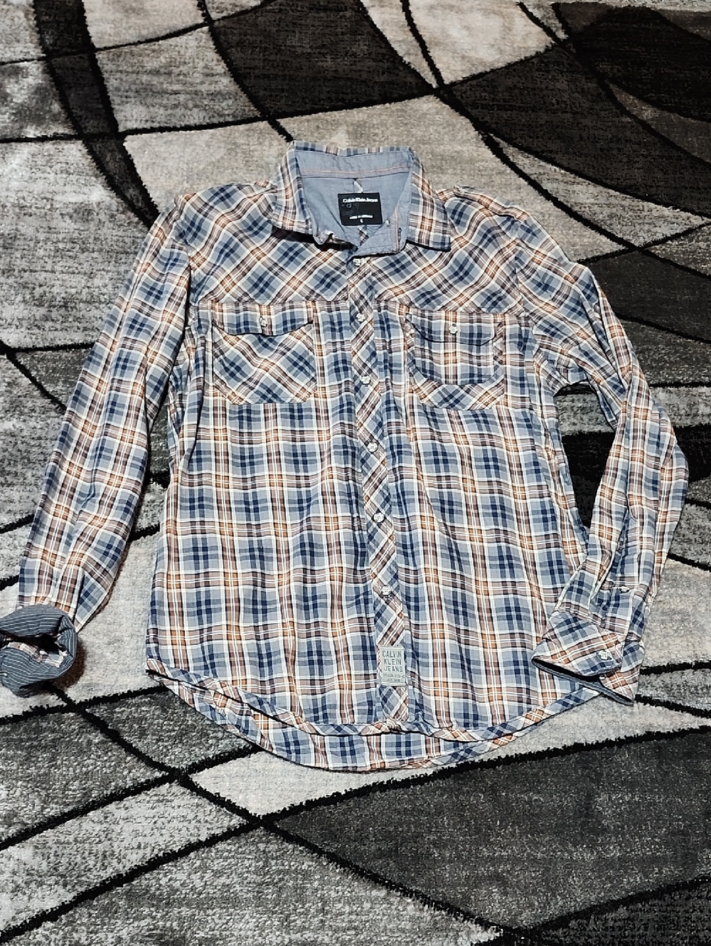 VINTAGE CALVIN KLEIN PLAID BUTTON-DOWN LONG-SLEEVE WESTERN SHIRT